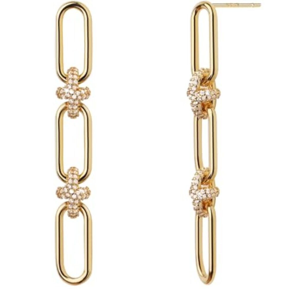 14K Gold & Silver Plated Paperclip Chain Earrings‎ with Cubic Zirconia